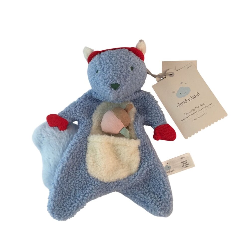 Cloud Island Blue Squirrel Lovey 10" Baby Security Blanket Acorn Pocket‎ NWT